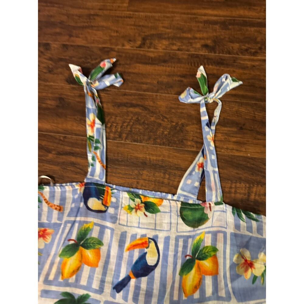 TRUE DESTINATIONS Tropical Toucan Print Tie Strap Midi Sundress Vacation Size XL - Picture 4 of 9